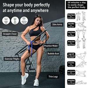 Portable Home Gym Workout Equipment with 16 Exercise Accessories Including Fitness Board, Elastic Resistance Bands, Ab Roller Wheels, Pilates Bar and More for Full Body at Home Exercise Equipment