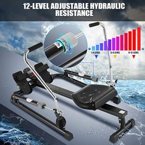 FUNMILY Rowing Machines for Home Use, Foldable Rower, Exercise Equipment for Cardio Training Fitness with 12 Level Smooth Hydraulic Resistance, Comfortable Soft Seat, LCD Monitor