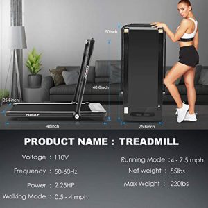 beachey Folding Treadmill, 2-in-1 Under-Desk Treadmill for Home, Office, Gym.Compact Jogging/Running Machine with Remote Control, Bluetooth Speaker and LED Display,No Assembly Needed(Black)