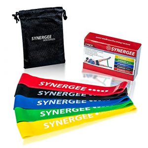 Synergee Mini Band Resistance Band Loop Exercise Bands Set of 5 with Carrying Bag and Exercise Manual