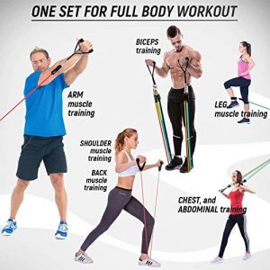 Resistance Bands Set 11pcs, Exercise Home Workout Bands for Men & Women, 5 Stackable Resistance Bands with Handles, Door Anchor, Ankle Straps, Fitness Training