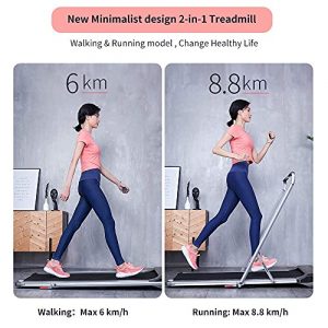 RHYTHM FUN Treadmill Under Desk Treadmill 2-in-1 Folding Running Walking Treadmill with Foldable Handtrail and Speed Sensor Light Slim Mini Quiet Treadmill with Smart Remote Workout App forHome/Office