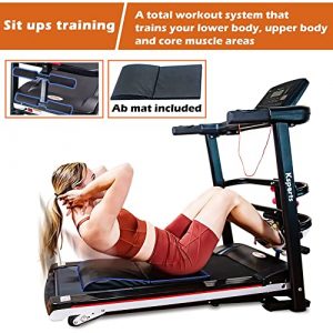 Ksports Treadmill Bundle Comprising of Electric Folding Treadmill for Home, Sit Ups Rack & Ab Mat & Dumb Bells for Home Office Gym, Patent Pending Design with Incline for Jogging, Walking w/Smart APP