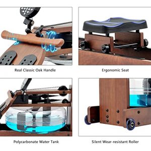TRUNK Water Rowing Machine for Home Gym Fitness, Classic Ash Wood Water Rower with LCD Monitor Whole Body Exercise Cardio Training Indoor Fitness Exercise Sports Equipment