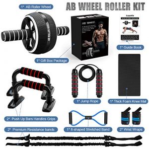 Ab Roller Wheel, 10-In-1 Ab Exercise Wheels Kit with Resistance Bands, Knee Mat, Jump Rope, Push-Up Bar - Home Gym Equipment for Men Women Core Strength & Abdominal Exercise
