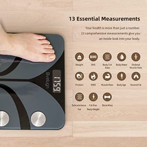 Body Fat Scale, Bveiugn Smart Scale for Body Weight BMI Digital Bathroom Wireless Scales, Body Composition Analyzer with Health Monitor Sync Apps, 400 lbs - Black
