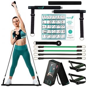 Repston Pilates Bar with Resistance Bands for Women and Men - Portable Pilates Bar Kit for Body Fitness - 3 Section Yoga Stick Exercise Bar with Adjustable Resistance Band for Home and Gym Equipment