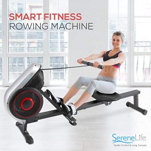 SereneLife Rowing Machine – Air and Magnetic Rowing Machine – Rowing Exercise Machine for Gym or Home Use – Measures Time, Distance, Stride, Calories Burned – Rowing Machine Cardio Workout for Fitness