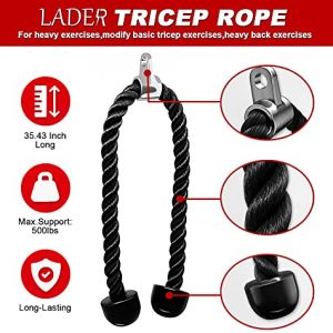 LADER Cable Machine Attachments LAT Pulldown Accessories - V-Shaped Handle + Triceps Rope Pull Down Attachment + Exercise Handles + Ankle Straps + Carabiner Clips for Home Gym Workout