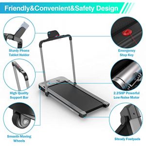 2 in1 Folding Treadmill,Googo Under Desk Treadmill with LED Display,Bluetooth Speaker,iPad Holder,2.25HP Motor,Shock Absorption Belt,Non-Assembly,Space Save Walking Running Machine