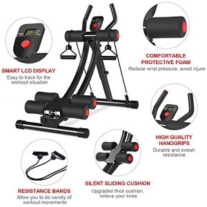 KESHWELL Ab Machine,Abs Workout Equipment for Home Gym,Whole Body Workout Waist Trainer for Women&Men,Adjustable Abdominal Cruncher,Foldable Core Abs Exercise Machine with Resistance Bands&LCD Display