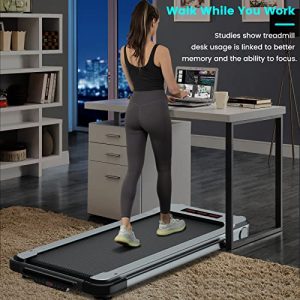 Bobiber Under Desk Treadmill, 2 in 1 Folding Treadmill 265 lb Capacity 3.0 HP Widen Running Belt Walking Pad to Increase Productivity and Promote More Restful Sleep (Silver-Gray)