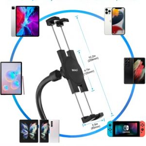 Spinning Bike Tablet Holder, woleyi Gooseneck Treadmill Elliptical Phone iPad Mount, Indoor Stationary Exercise Bike Tablet Clamp for iPad Pro 9.7 10/Air/Mini, Galaxy Tabs, 4-11