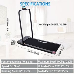 Jifunull 2-in-1 Under Desk Treadmill, Electric Foldable Treadmill Adjustable Speed, Compact Folding Walking Treadmill with LED Display, Bluetooth Speaker, Remote Control for Home Office