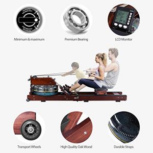 Water Rowing Machine, TopMade Oak Wood Water Adjustable Resistance Rower for Home Gym Workout Foldable Indoor Exercise Water Row Machine Fitness Equipment Bluetooth LCD Monitor Wooden Rower Machine