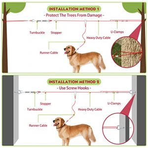 EXPAWLORER Dog Tie Out Cable Set - 75FT Heavy Duty Dog Run Cable with 10FT Runner & 7FT Binding for Dogs up to 125lbs, Dog Lead for Yard, Camping, Parks