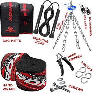RDX Punching Bag Heavy Boxing Bag, 14pc Filled 5ft 4ft Anti Swing Kickboxing Adult Set, Maya Hide Leather, Punch Gloves Wall Bracket Hanging Chain Floor Hook, MMA Muay Thai Home Gym Fitness Training