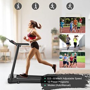 Goplus Folding Treadmill, Superfit Portable Electric Treadmill with LED Touch Screen, 12 Preset Programs, 2 Modes and Phone/Pad Holder, Compact Walking Jogging Running Machine for Home Office