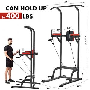 Bronze Times Power Tower Pull Up Workout Dip Station Adjustable Dip Stands Multi-Function Home Gym Strength Training Fitness Equipment Newer Version, 400LBS