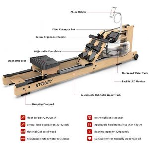 Kyouby Rowing Machine with LCD Monitor,Oak Wood Water Resistance Rower for Home Use Training Exercise Equipment Indoor Gyms Sports Fitness