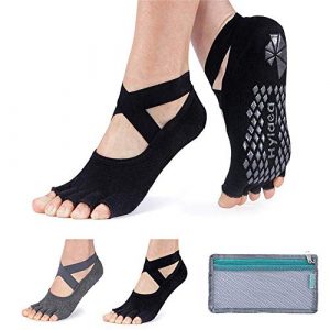 Hylaea Yoga Socks for Women with Grip & Non Slip Toeless Half Toe Socks for Ballet Pilates Barre Dance