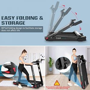 Folding Treadmill for Home, Electric Cardio Running Machine with 12 Pre-Set Program, 7 Color LED Lights, 3.0HP Power 8.7 MPH Max Speed, LED Touch Screen, Bluetooth Speakers, APP Control, Heart Sensor