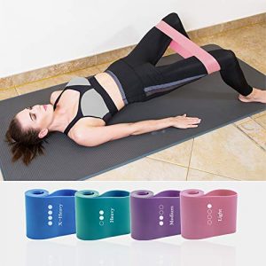 Resistance Loop Bands for Legs and Butt, Pack of 4 Different Resistance Levels Elastic Band for Full Body Workout, Pilates, Yoga, Home Fitness, Muscle Training, Physical Therapy