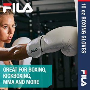 FILA Accessories Boxing Gloves for Men & Women - Kickboxing, Heavy Bag Punching Mitts, MMA, Muay Thai, Sparring Pro Training Equipment (10 oz, Classic, White)