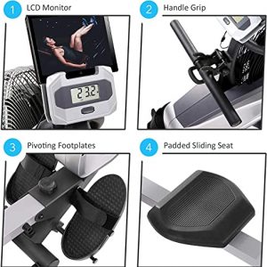 Air Rowing Machine Foldable Rower Machine for Home Use with LCD Monitor Portable Row Machine for Cardio Workout Training with 264 LB Weight Capacity