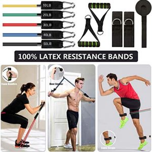 Resistance Bands Set 11pcs, Exercise Home Workout Bands for Men & Women, 5 Stackable Resistance Bands with Handles, Door Anchor, Ankle Straps, Fitness Training