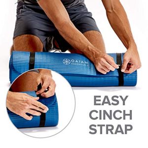 Gaiam Essentials Thick Yoga Mat Fitness & Exercise Mat With Easy-Cinch Yoga Mat Carrier Strap, Teal, 72