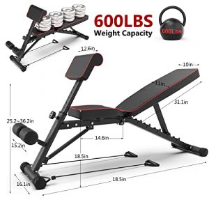 GIKPAL Weight Bench - 2022 Version Adjustable Workout Bench Press for Full Body Strength Training, 600 lbs Capacity Heavy Duty Exercise Sit Up Incline Decline Flat Bench