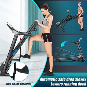 Folding Treadmill for Home,15% Auto Incline 300LBS+ Capacity Running Machine with LCD Display Smart Shock-Absorbing System, Easy Assembly&Space Saving for Family/Office Use
