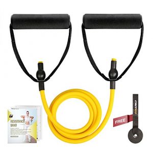RitFit Single Resistance Exercise Band with Comfortable Handles - Ideal for Physical Therapy, Strength Training, Muscle Toning - Foam Padding Door Anchor and Starter Guide Included (Yellow(1-5lbs))