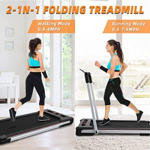 LeapYouth Under Desk Treadmill, 2.25 HP Folding Electric 2 in 1 Treadmill with Remote Control and LED Display,Walking Jogging Running Machine for Home Office Use, Installation-Free