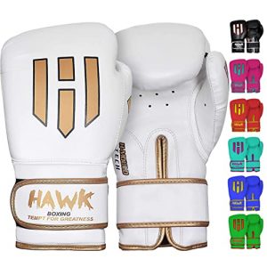 Hawk Boxing Gloves for Men & Women Training Pro Punching Heavy Bag Mitts MMA Muay Thai Sparring Kickboxing Gloves (White, 16 oz)