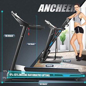 ANCHEER Treadmill, 3.25HP Auto Incline 0-15 Level Treadmills for Home with APP, 300LBS Capacity Walking Running Machine and 12 Programs for Home/Gym Cardio Use