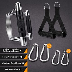 Kphico Double D Handle Cable Attachment, V Bar Cable Attachment with 2 Gym Handles&4 Snap Hooks, Close Grip Row Gym Handles, Weight Machine Accessories Cable Bar for Gym