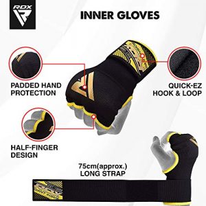 RDX Training Boxing Inner Gloves Hand Wraps MMA Fist Protector Bandages Mitts, Medium, Black