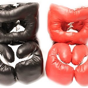 Shop4Omni Red Corner VS. Black Corner Boxing Fight Set - Gloves and Headgear (Adult)