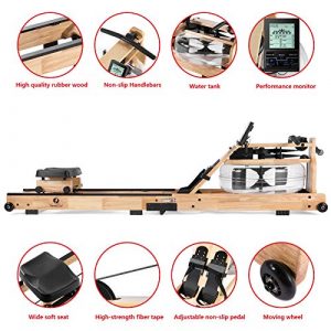 FITNESSCLUB Water Rowing Machine,Foldable Rower Cardio Training Workout Equipment Machine with LCD Bluetooth Monitor, Phone/Pad Holder,Transport Wheels for Home Gyms Fitness Exercise Sports Indoor Use