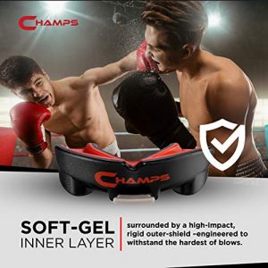 Champs Breathable Mouthguard for Boxing, Jiu Jitsu, MMA, Muay Thai, Sports, and Wrestling. Easy Fit Boxing Mouthguard Super Tough MMA Mouthguard. Combat Sports Mouthpiece (Black, Ages 10 and Above)