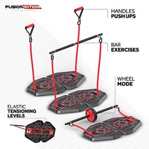 Fusion Motion Portable Gym with 8 Accessories Including Heavy Resistance Bands, Tricep Bar, Ab Roller Wheel, Pulleys and More - Full Body Workout Home Exercise Equipment to Build Muscle and Burn Fat