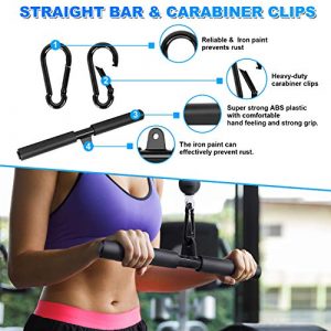 CFBF Cable Machine Accessories LAT Pulldown Attachments, Exercise Machine Attachments - Tricep Rope Cable Attachment, D-Handle, Straight Bar, Ankle Straps, Carabiner Clips for Home Gym Workout