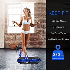 Goplus 3D Vibration Plate, Vibration Fitness Platform with 180 Speeds Adjustment, 0-10 Timer, Remote Control, Loop Bands, Exercise Machine for Whole Body Fitness (Blue)