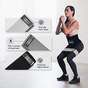 Sweet Sweat Hip Bands with 3 Levels of Resistance | Non-Slip Fabric Booty Bands for Squats & Lunges | Includes Free Mesh Carrying Bag