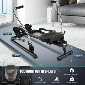 FUNMILY Rowing Machines for Home Use, Foldable Rower, Exercise Equipment for Cardio Training Fitness with 12 Level Smooth Hydraulic Resistance, Comfortable Soft Seat, LCD Monitor