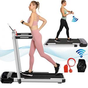 Miageek 2 in 1 Under Desk Folding Treadmill, 2.25HP Electric Treadmill with Remote Control, LED Display, Walking Jogging Running Exercise Machine for Home Office Installation-Free