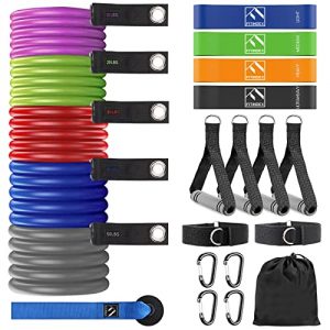 FITINDEX 22 Pcs Resistance Bands Set with Handles, Workout Bands with Door Anchor, Legs Ankle Straps, 5 Exercise Bands Stackable Up to 150lbs for Women Men, Home Training