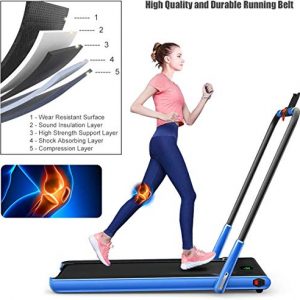 2 in 1 Folding Treadmill, 2.25HP Under Desk Electric Treadmill with Bluetooth Speaker& Remote Control& LED Display, Space Saving Walking Jogging Running Trainer Equipment